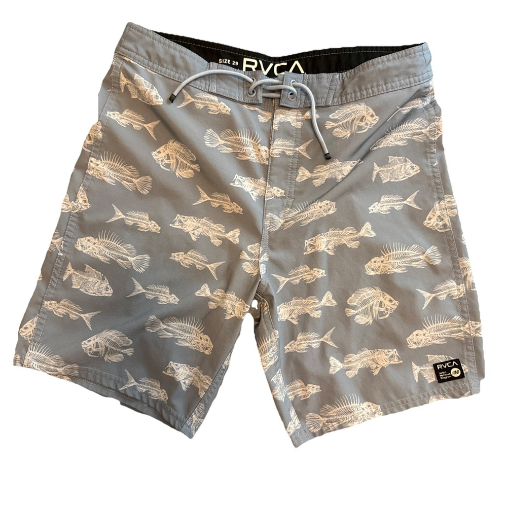 RVCA Men’s Board Shorts Size 29 Fishing Bathing Suit Tie Front Vlcro Closure